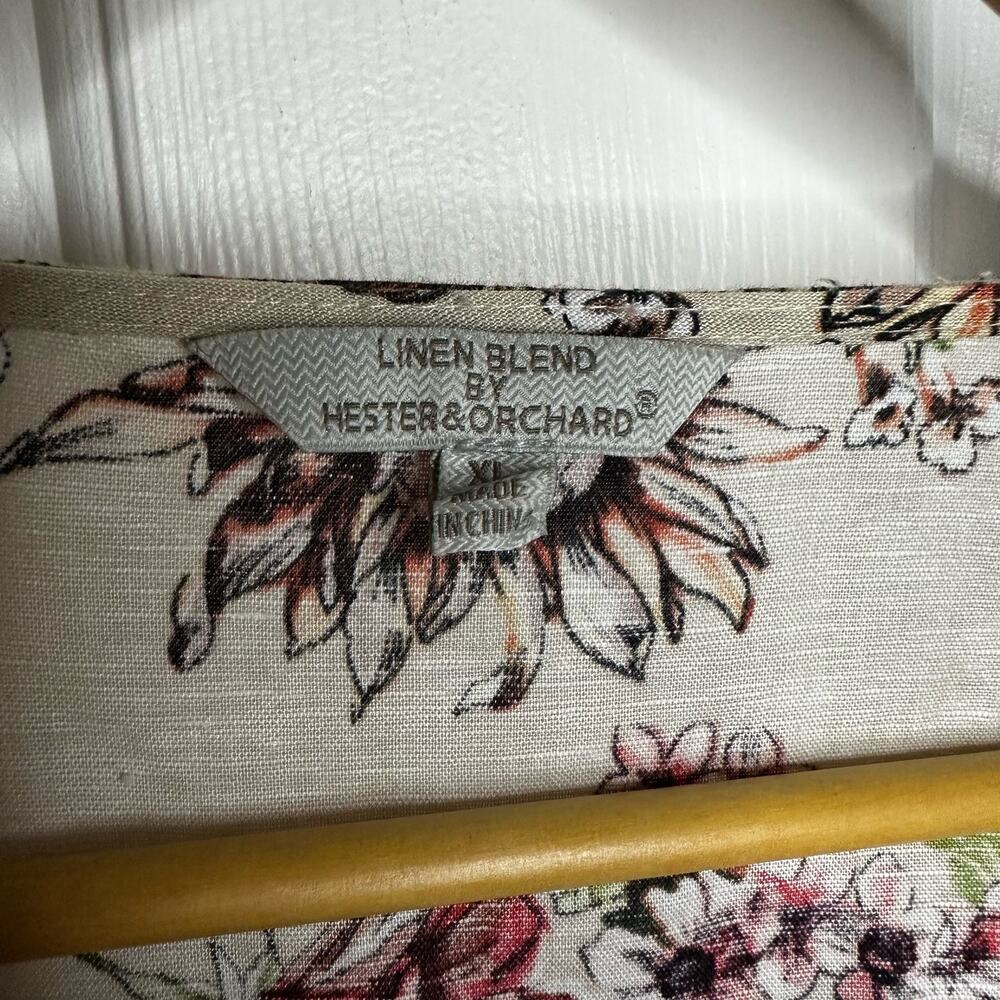 VTG Hester & Orchard Linen Blend Floral Blouse XL Cottagecore Button Front Top - Picture 8 of 14